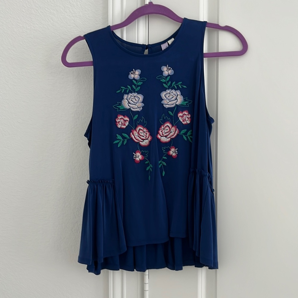 Royal Blue Tank with Floral Designs